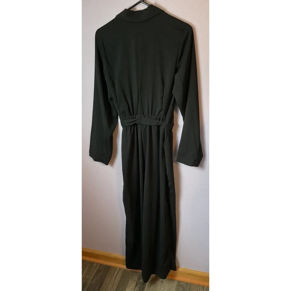 A New Day Long Sleeve Black Wrap Front Jumpsuit Size Medium - Picture 4 of 5